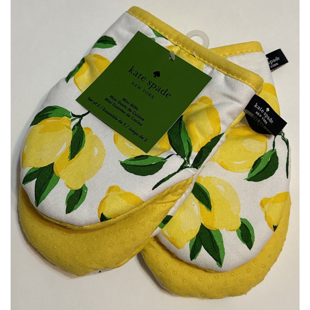 Kate Spade Set of 2 Lemon Yellow Cute Mini Oven Mitts Brand New with Tags